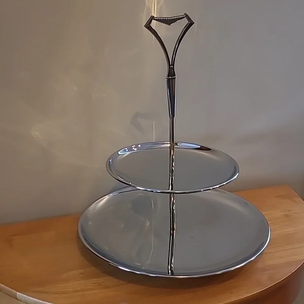KROMEX Vintage MCM Two Tiered Chromeware Tidbit Petit Fours Serving Tray - Picture 2 of 16